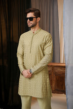 GREY OLIVE EMBROIDERED KURTA TROUSER