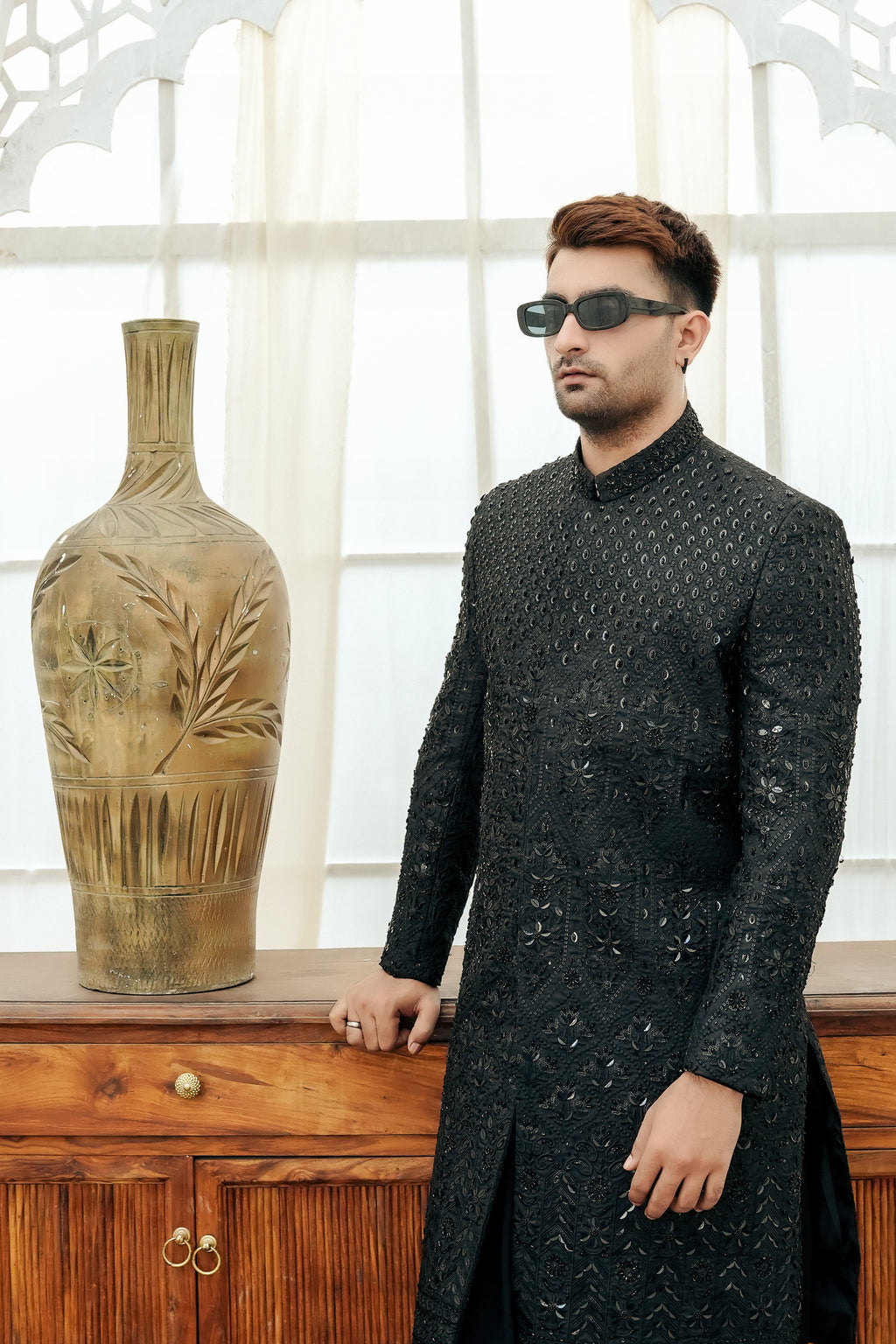 BLACK HAND WORK SHERWANI
