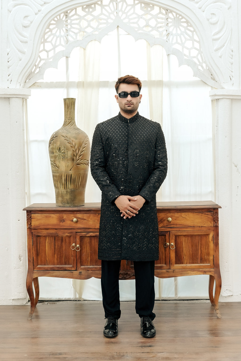 BLACK HAND WORK SHERWANI