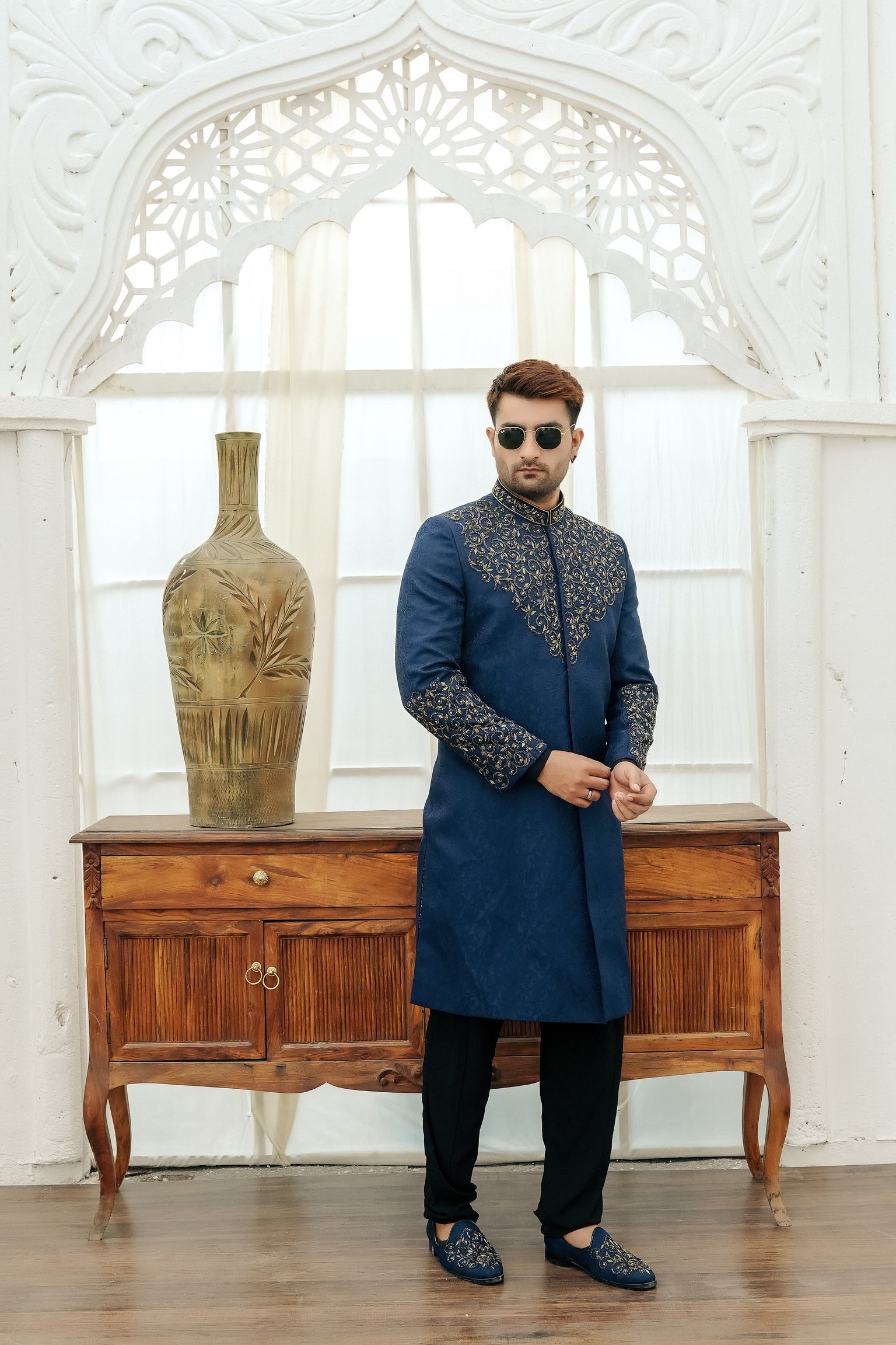 BLUE PANEL WORK SHERWANI
