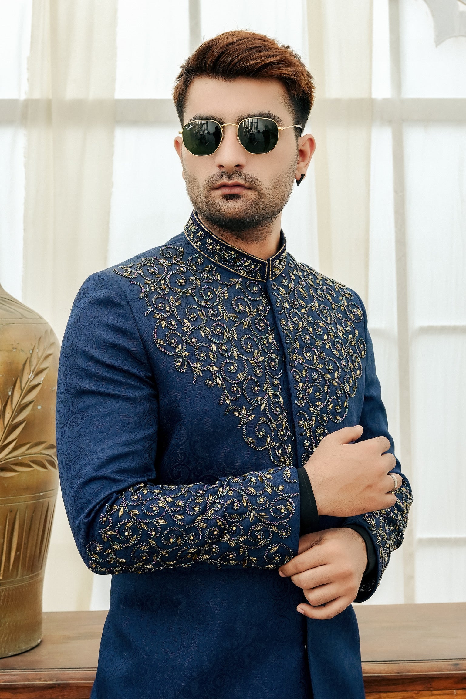 BLUE PANEL WORK SHERWANI