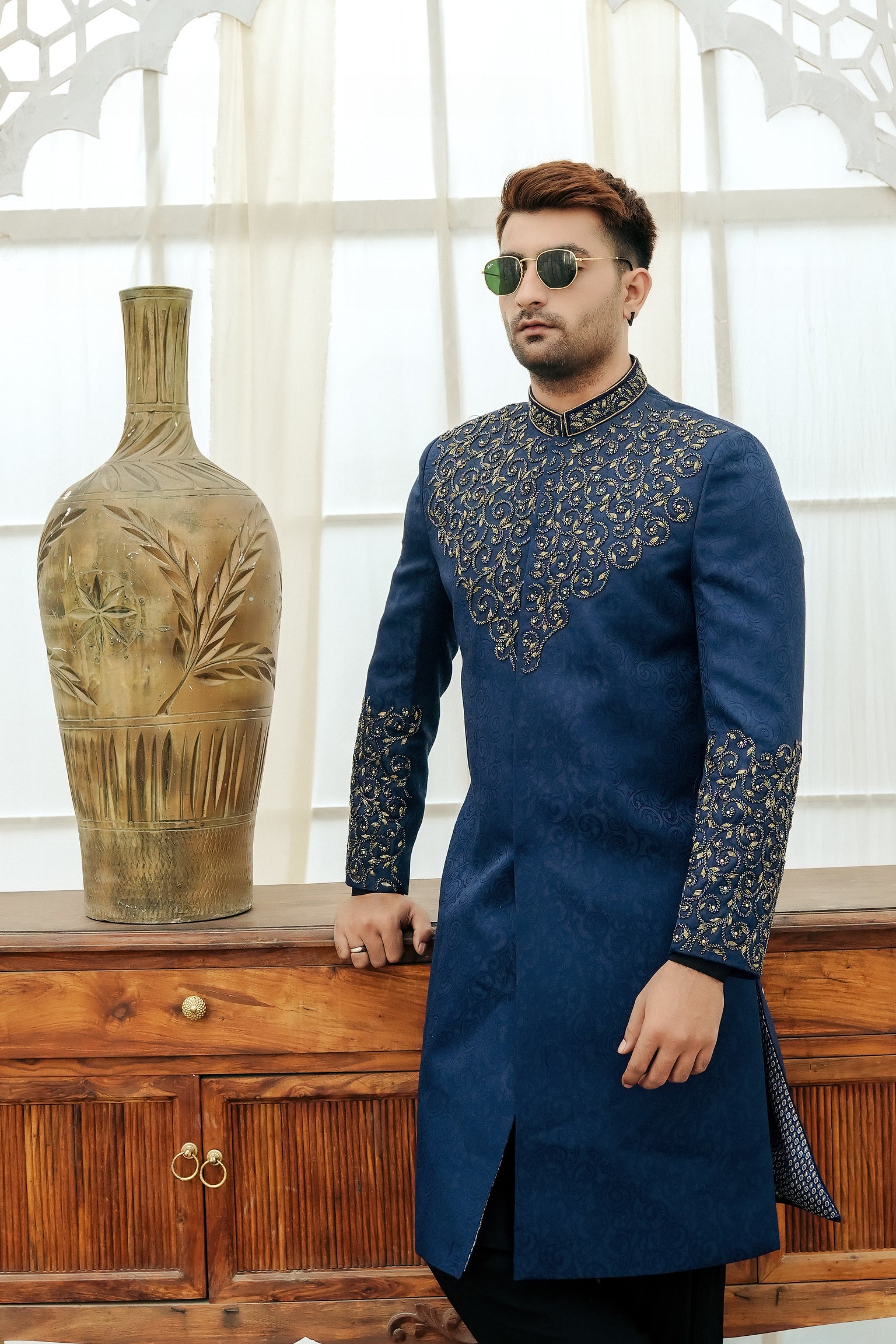 BLUE PANEL WORK SHERWANI