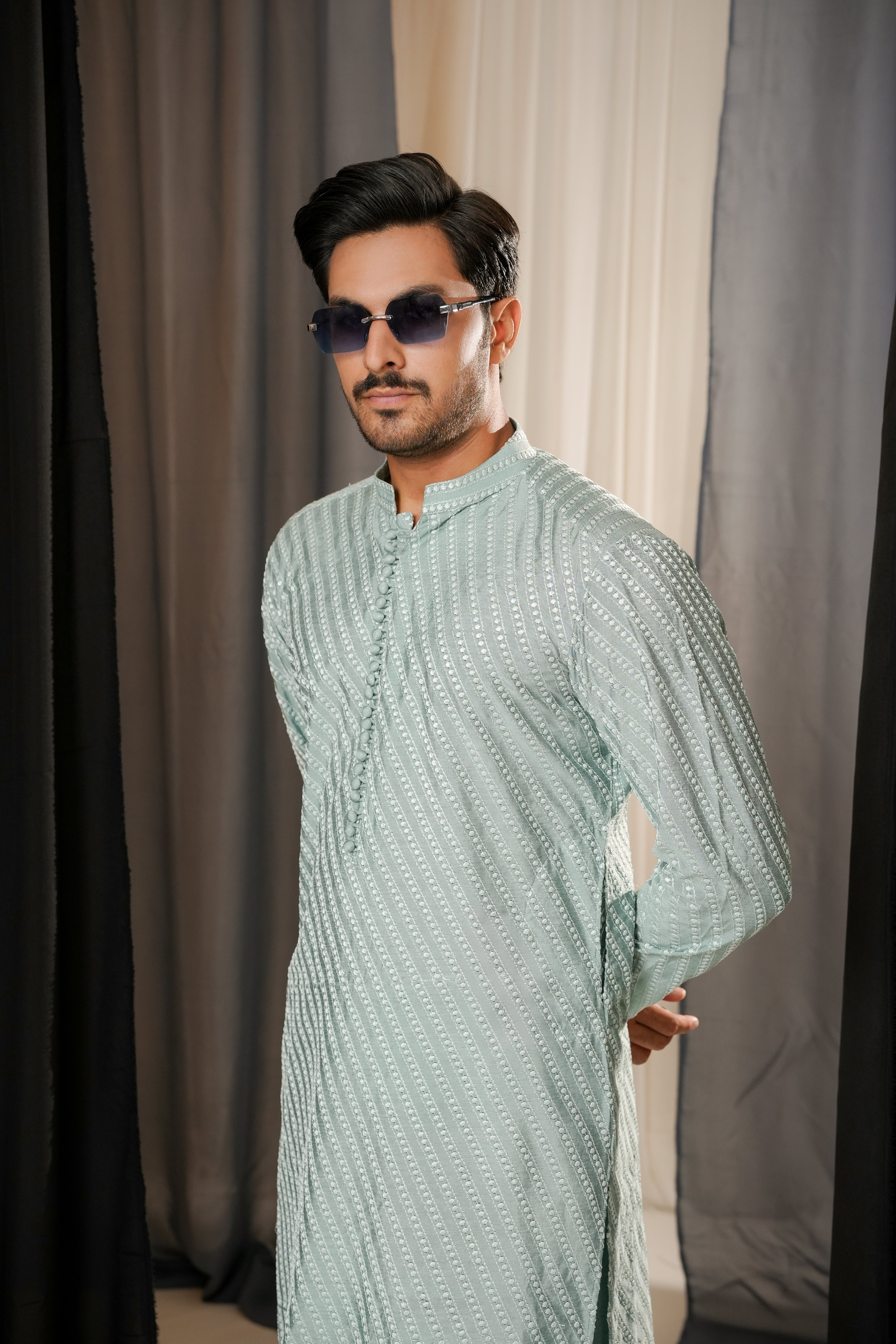 LIGHT BLUE EMBROIDERED KURTA TROUSER