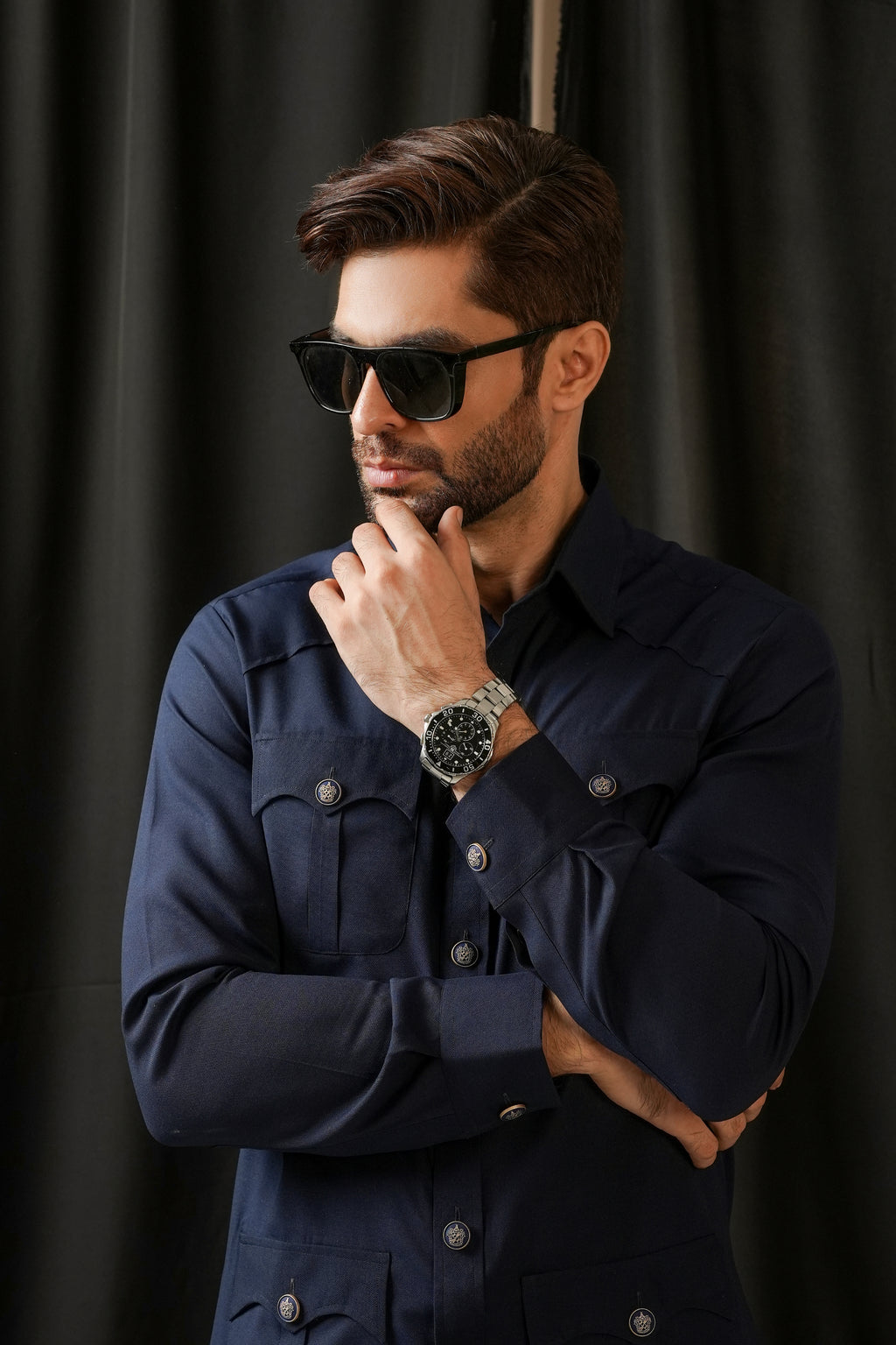 MID-NIGHT BLUE SAFARI KURTA TROUSER