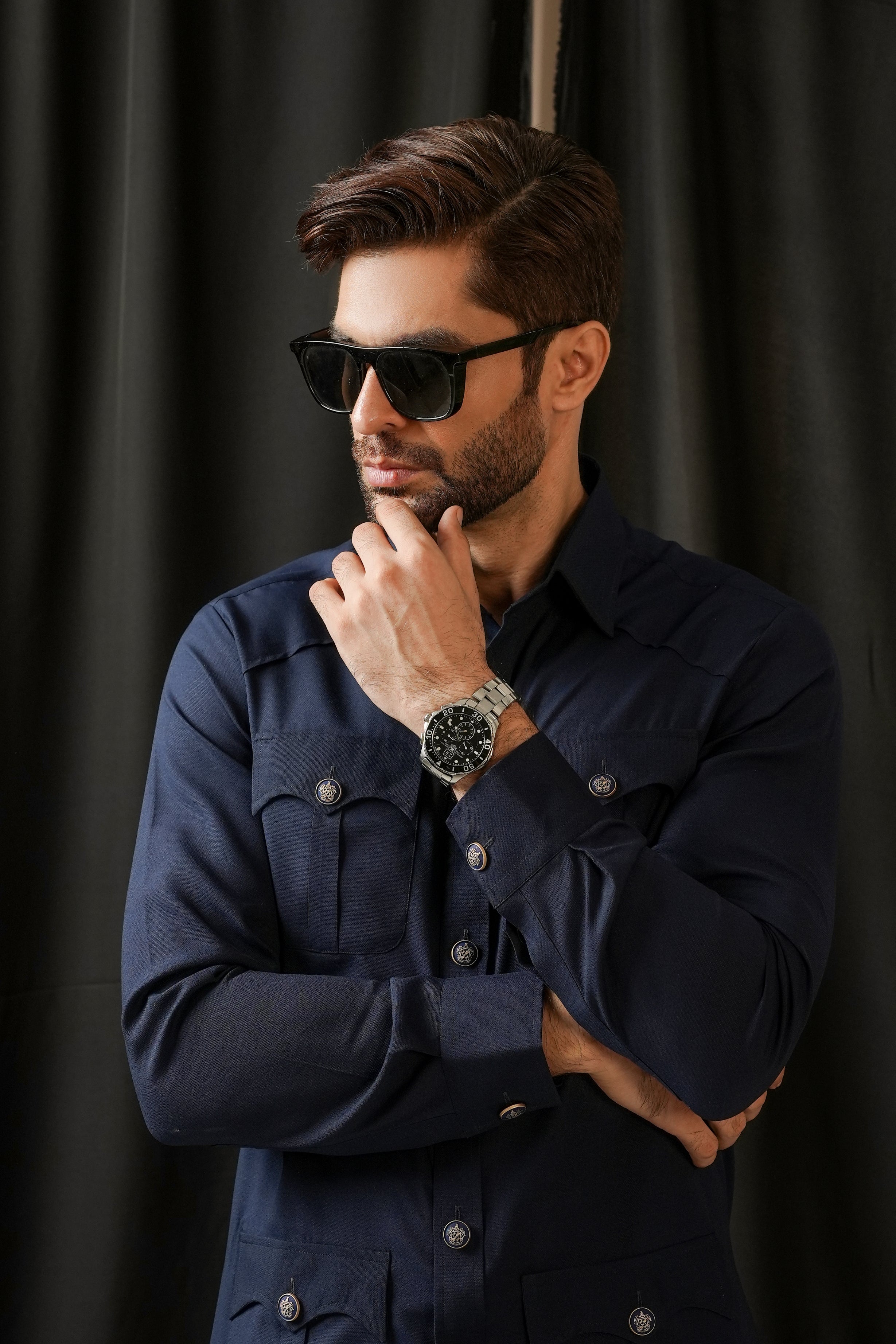 MID-NIGHT BLUE SAFARI KURTA TROUSER