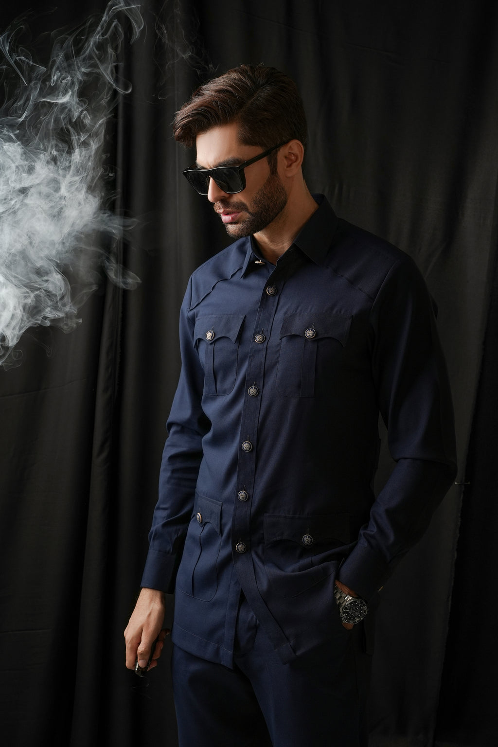 MID-NIGHT BLUE SAFARI KURTA TROUSER