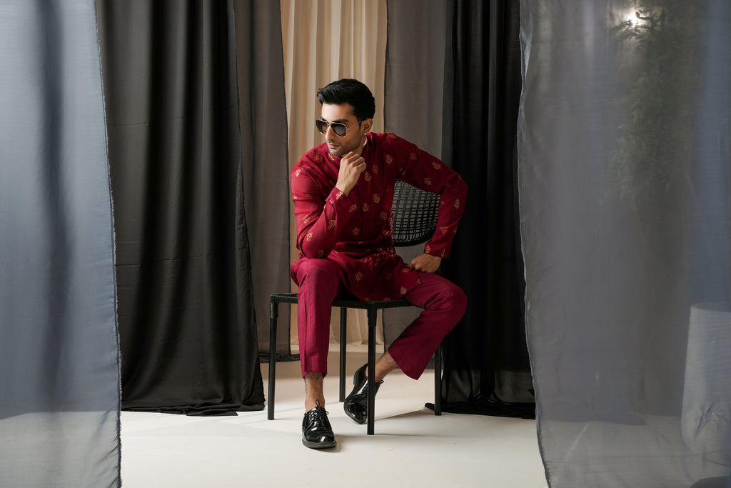 RED EMBROIDERED KURTA TROUSER