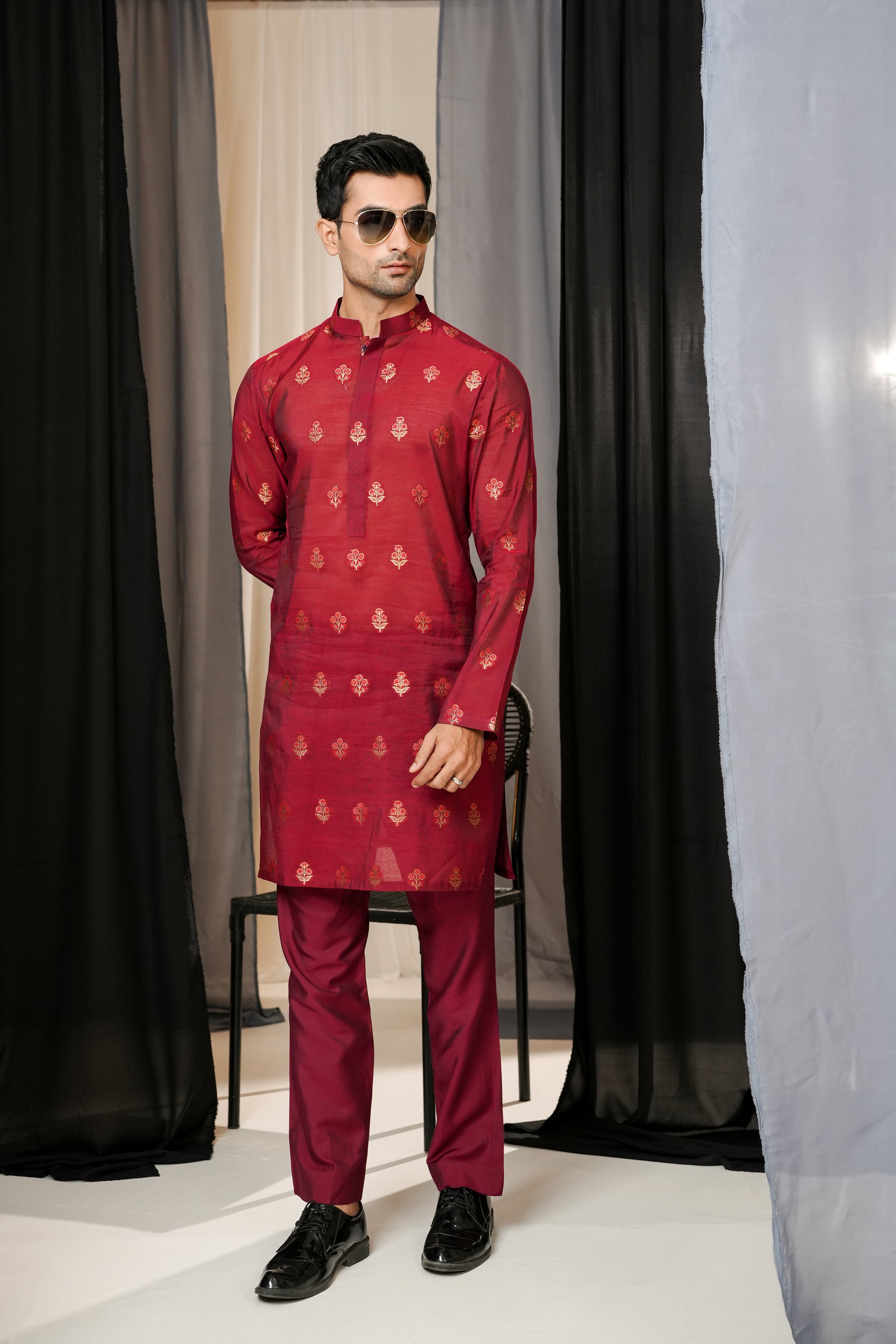RED EMBROIDERED KURTA TROUSER