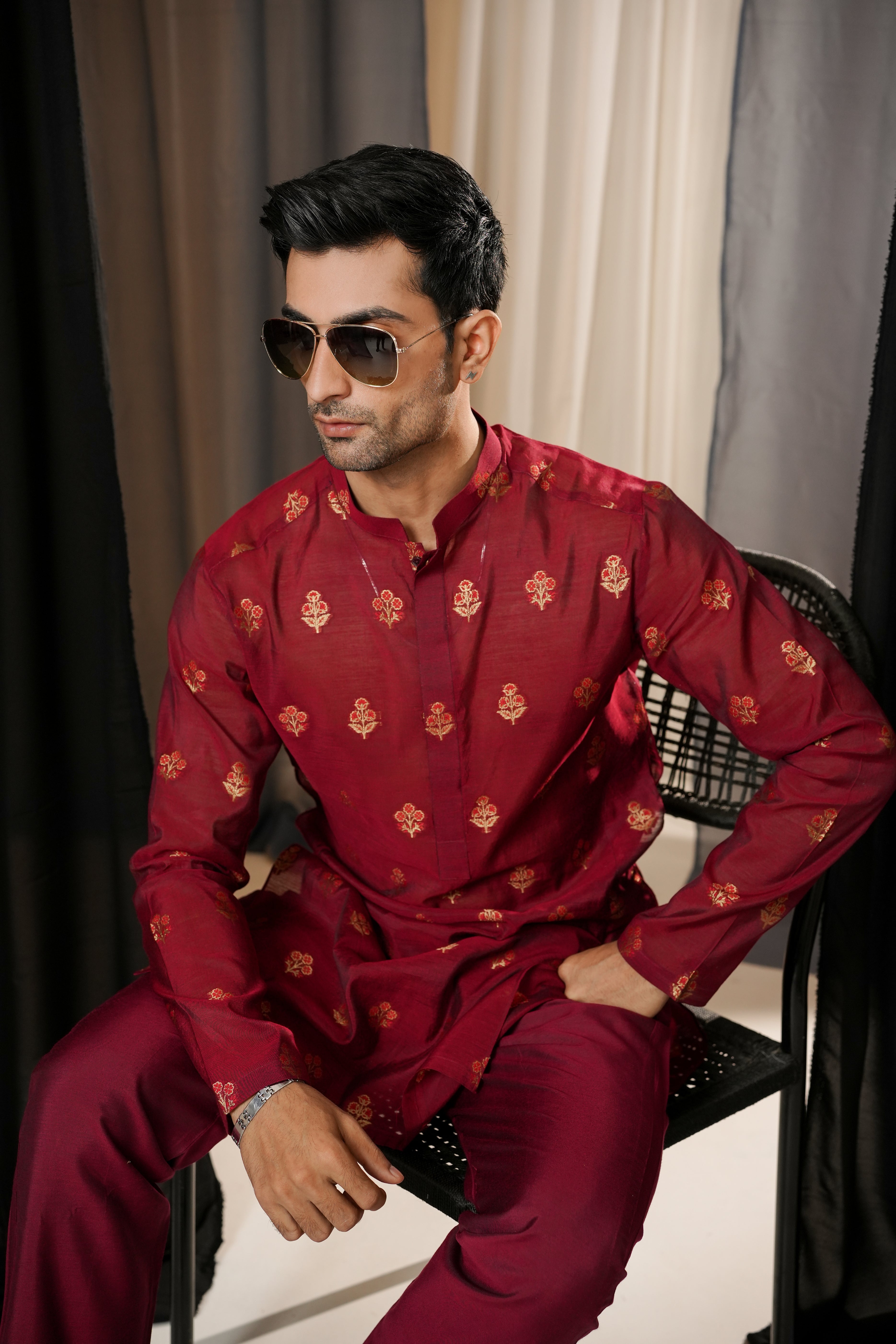 RED EMBROIDERED KURTA TROUSER