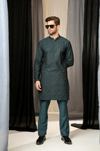 TEAL GREEN EMBROIDERED KURTA TROUSER
